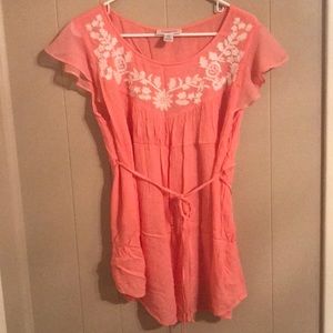 Motherhood Maternity Peach Embroidered Blouse Sz L